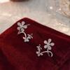 Boucles d'oreilles puces en argent sterling S925 plaqué or blanc Papillon et Fleur avec Zircon