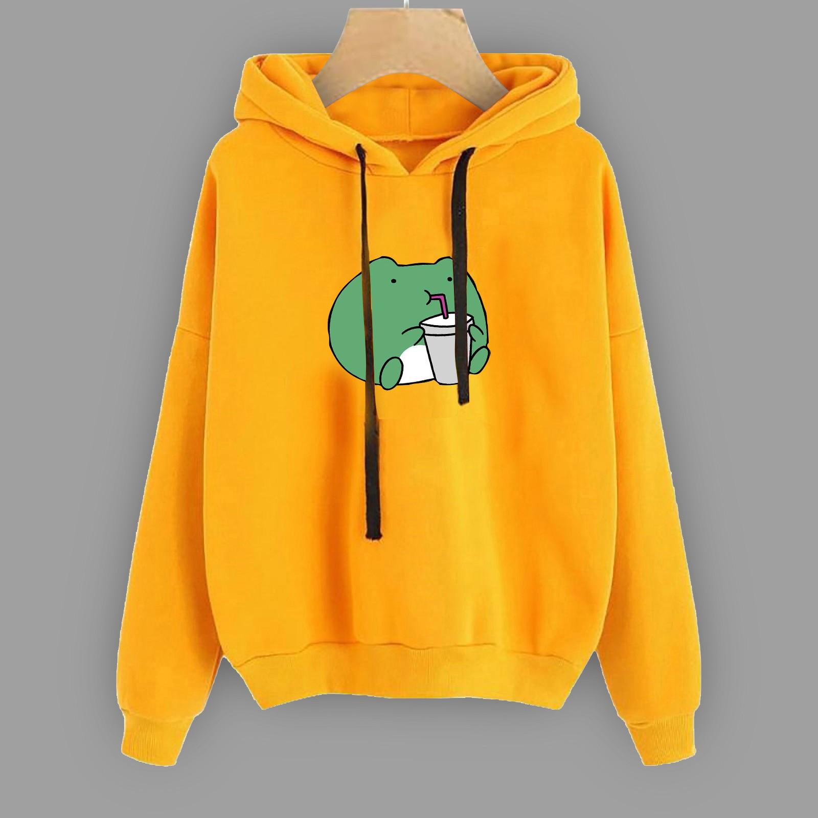 

Женская модная повседневная толстовка с капюшоном и принтом, свободные спортивные топы, пуловер M жёлтый