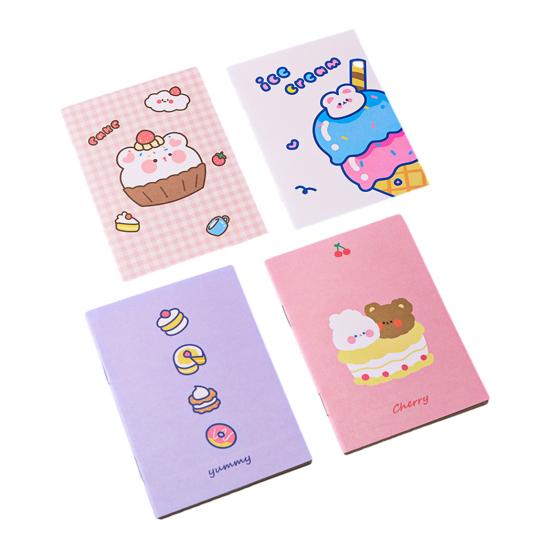 

4Pcs Cute Cartoon Notebook Set 64K Mini Notepad for Kids Students Smooth Paper Portable Smooth Ink Journal School Prizes And Party Favors 4pcs E