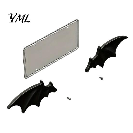 Bat Wing License Plate Decor 1 Pair Decoration, Gothic Black SUV for Vehicle Front Rear Plates, Car Truck Exterior Accessories