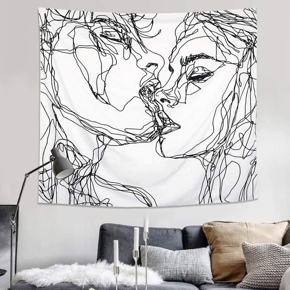 VIKAMA Abstract Line Art Couple Kiss Tapestry Minimalist Ins Style Wall Hanging for Bedroom Living Room  Sofa Decor