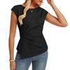 Casual Top voor Dames Effen Kleur Geplooide Top Ronde Hals Korte Mouwen Shirt