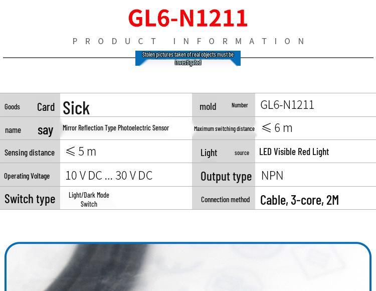 Brand New Reflective Photoelectric Sensor GL6-N1211/GL6-N1212 with NPN Output