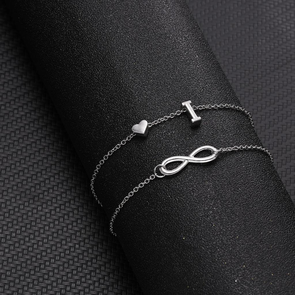 A-Z Letter Initial Anklet For Women Silver Color Initial Heart Anklet Bracelet Leg Chain Beach Party Travel Foot Jewelry