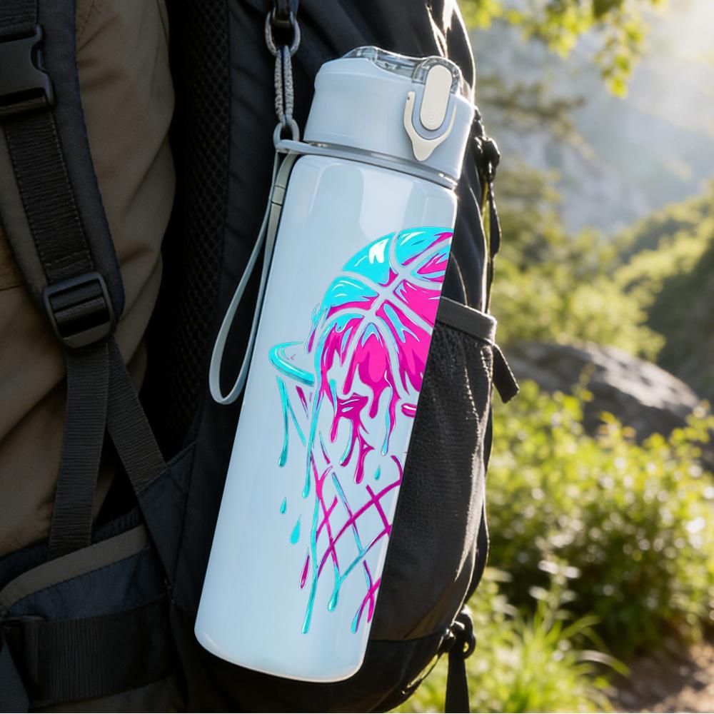 1PC Color Basketball Hoop Splash Print 750ml Color Plastic Water Bottle Leakproof Flip Straw Lid For Sports Office Home Use