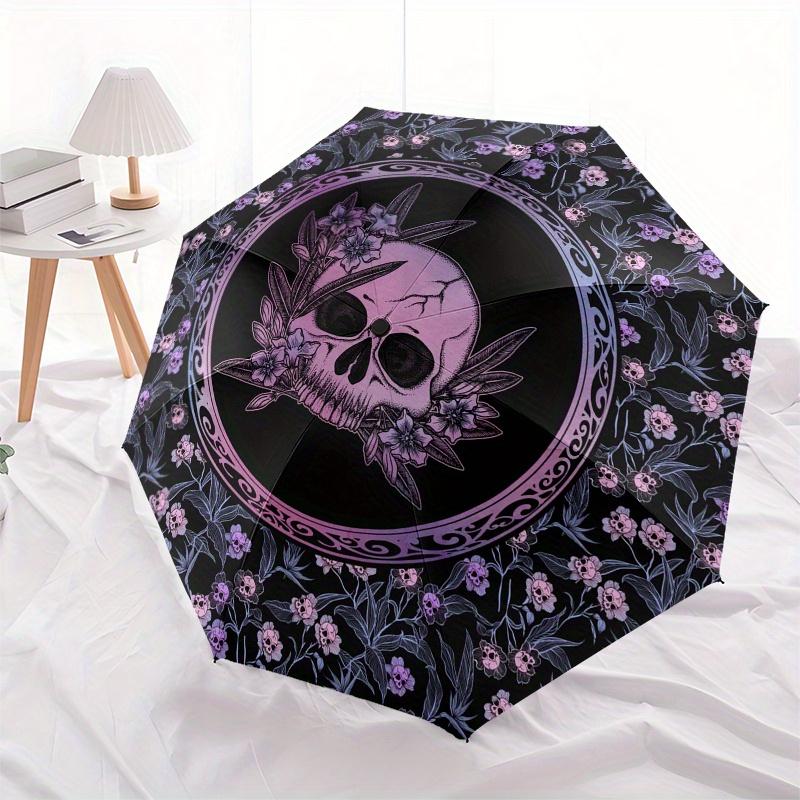 Gothic Skull & Floral Pattern Sticker Decal Laptop Phone Car Window Bumper Vinyl Decoration Pink Purple Black Umbrella, Halloween & Christ