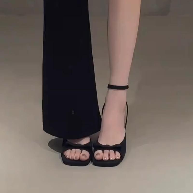 2025 Retro French Square Toe Stiletto Sandals for Women - Elegant Fairy Style
