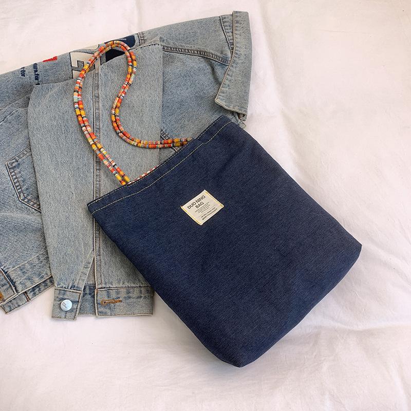 Retro denim dual-purpose double-sided shoulder backpack large capacity casual fashion commuter tote bag