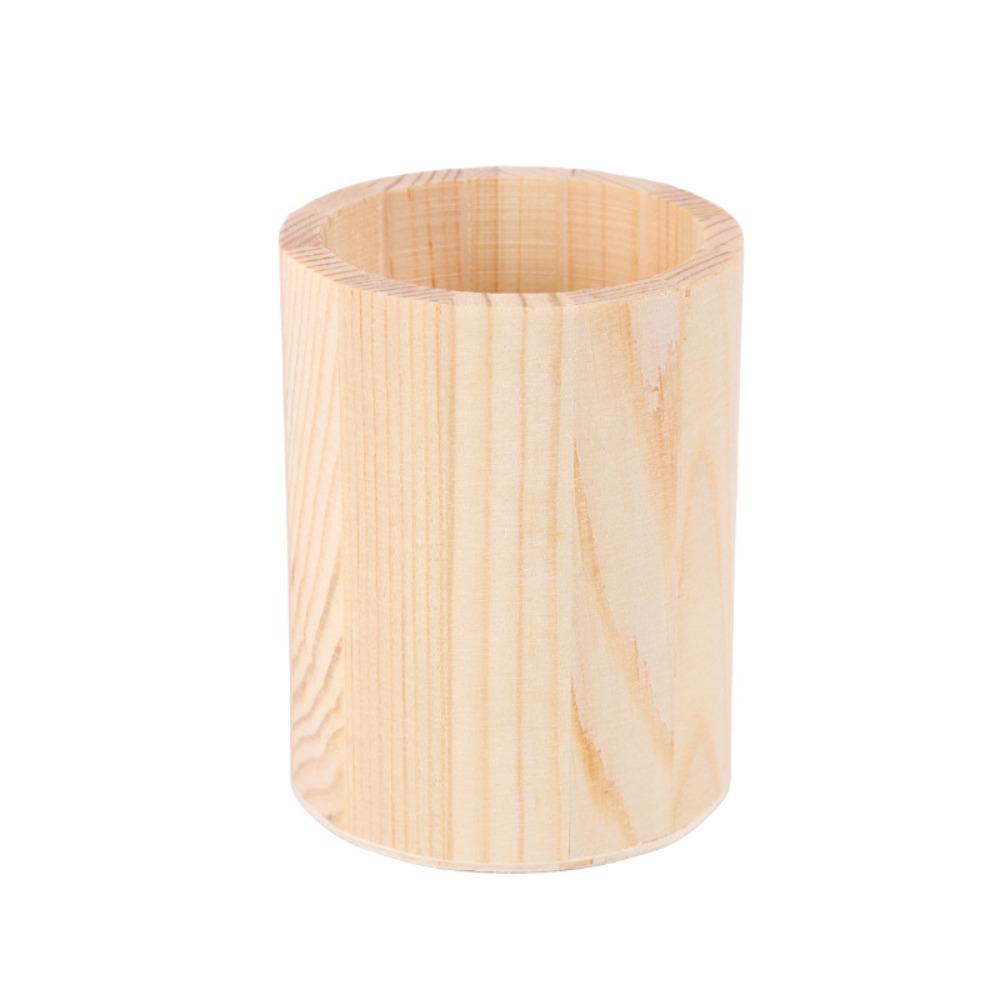 Wooden Pen Container Round/Hexagonal/Square Makeup Brush Holder Desktop Organizer  Gift