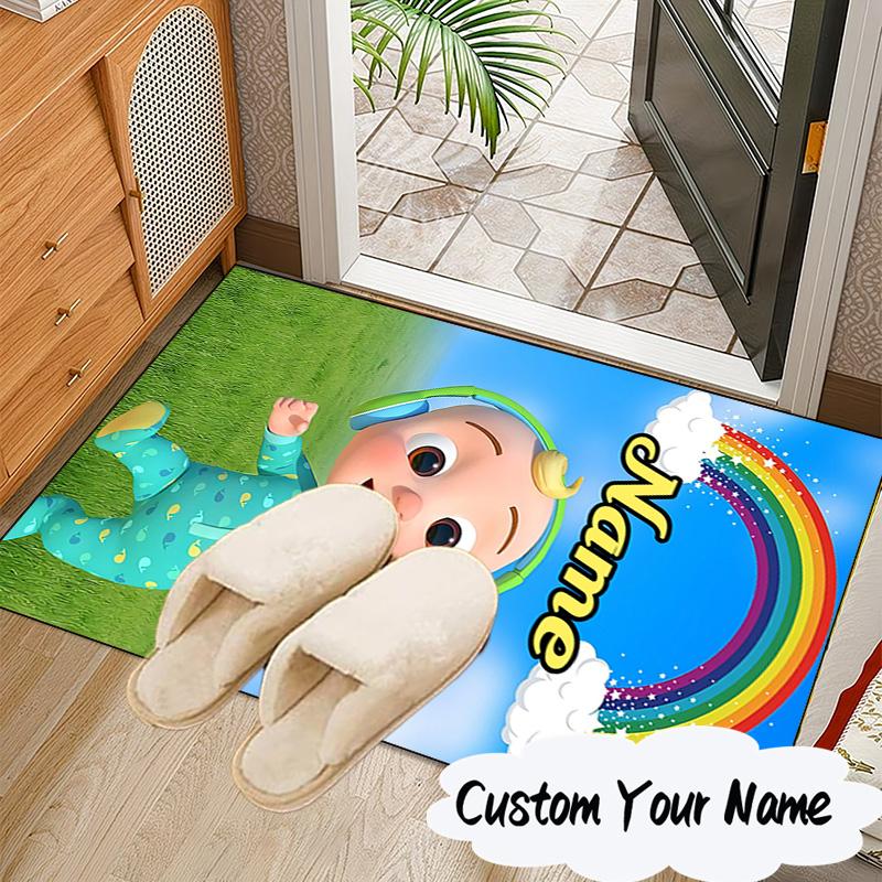 Custom Name Coco-melon Happy Journey Carpet, Chair Rug,Area Rug for Office Bedroom living rooms bedroom, Doormat decor Christmas fan gifts