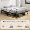 Bed Frame 160 x 190 cm, Double Bed in Solid Wood with Slatted Base and Foot, Storage Underneath, Black