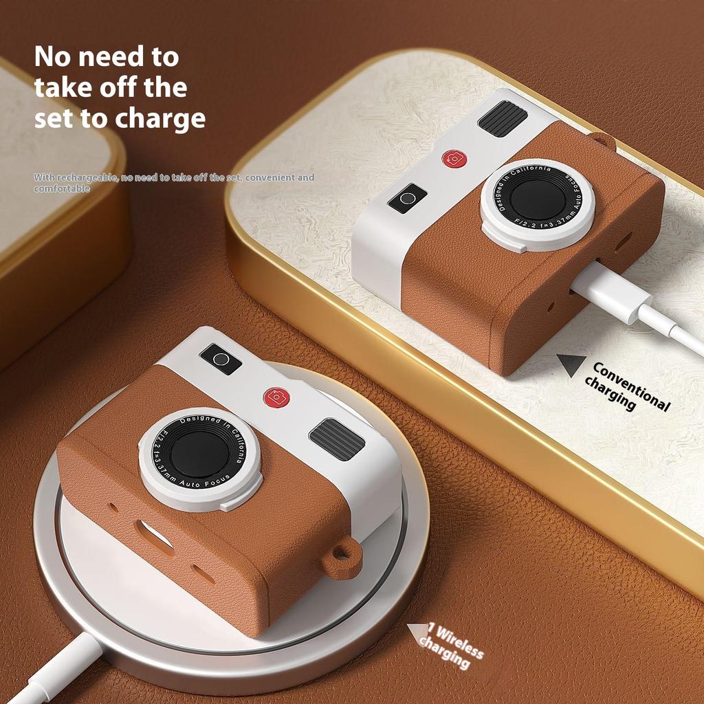 For Apple AirPods Pro 2/AirPods Pro Case Retro Camera Design Liquid Silicone Earbuds Carrying Cover with Carabiner