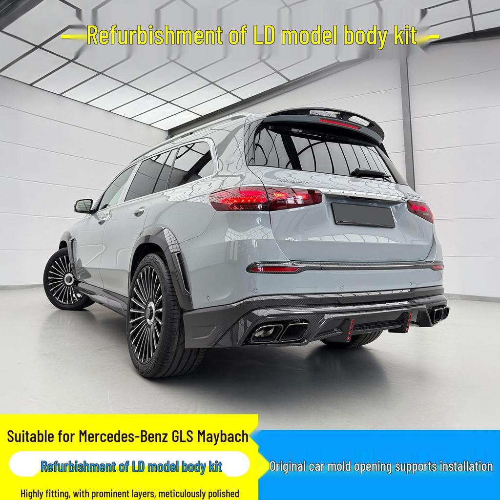Mercedes-Benz GLS Maybach 24-25 LD Style Upgrade Kit: Front Lip, Rear Bumper, Side Skirts, Wind Deflector.