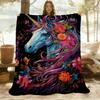 1pc Unicorn Flowers Flannel Blanket, Comfortable and Warm Blanket, for Camping Sofa Bed and Couch Office006