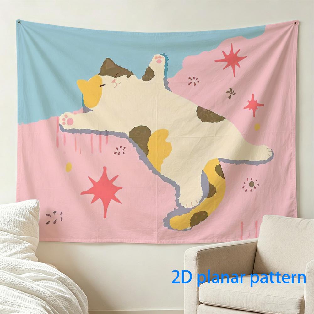Cute Cat Tapestry Planar Pattern Boho Wall Hanging Fabric Art Living Room Decor Large Size 180x230cm