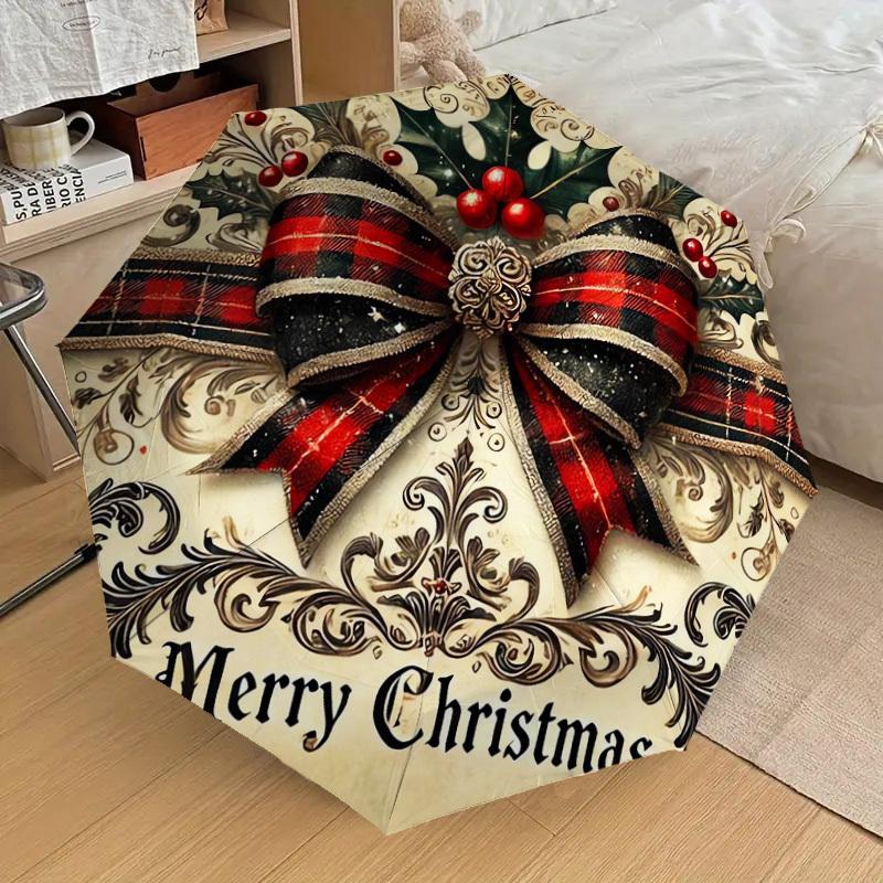 1 st Jul God Jul Mönster Paraply Design Automatiskt Öppnings- och Stängningsparaply, Högkvalitativt Reseparaply, Lättviktigt och Bärbart