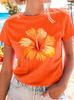 Vibrant Orange Hibiscus Flower Unisexs Crew Neck Short Sleeve T Shirt Tropical Summer Beach Graphic Tees For Ladies Daily Wear