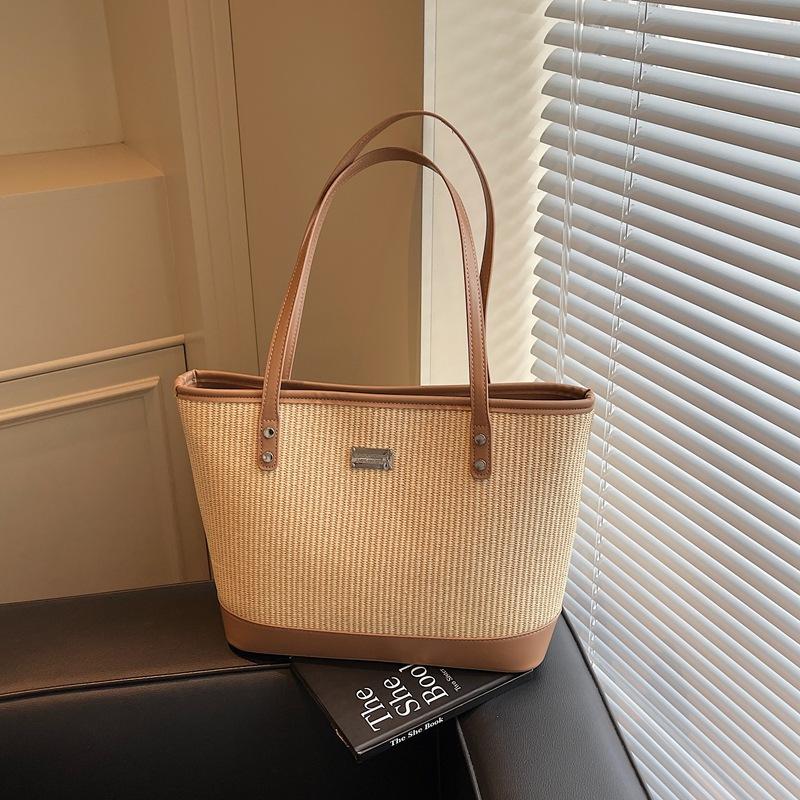 

Сумка с соломенным узором, женская, большой вместимости, новая, летняя, универсальная, на плечо, сумка-тоут, для морского отдыха, пляжная сумка хаки