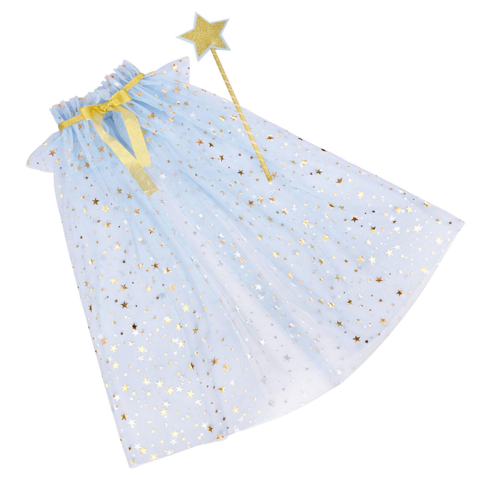 

1 комплект детской накидки «Звездная фея», регулируемый вырез горловины, реквизит в виде волшебной палочки для дня рождения и сценических выступлений