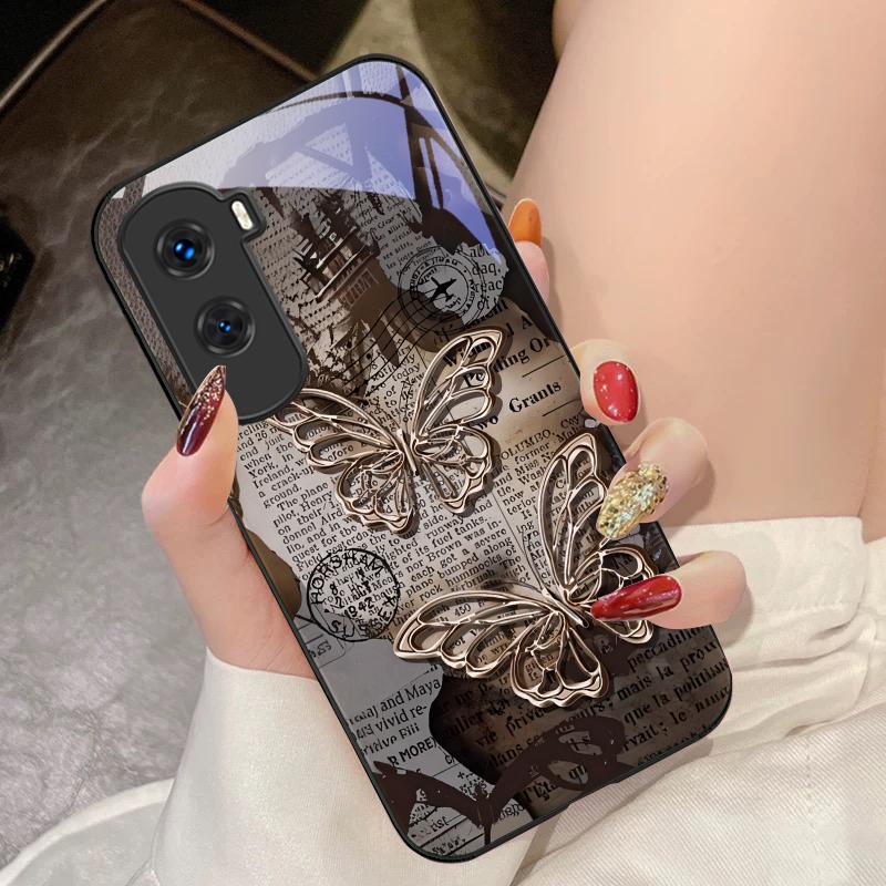 Vintage Schmetterling für Honor 200 90 8X 9X Pro Lite P50 P40 Nova 10 11i P60 Magic4 6 Mate 20 50 Handyhülle aus gehärtetem Glas
