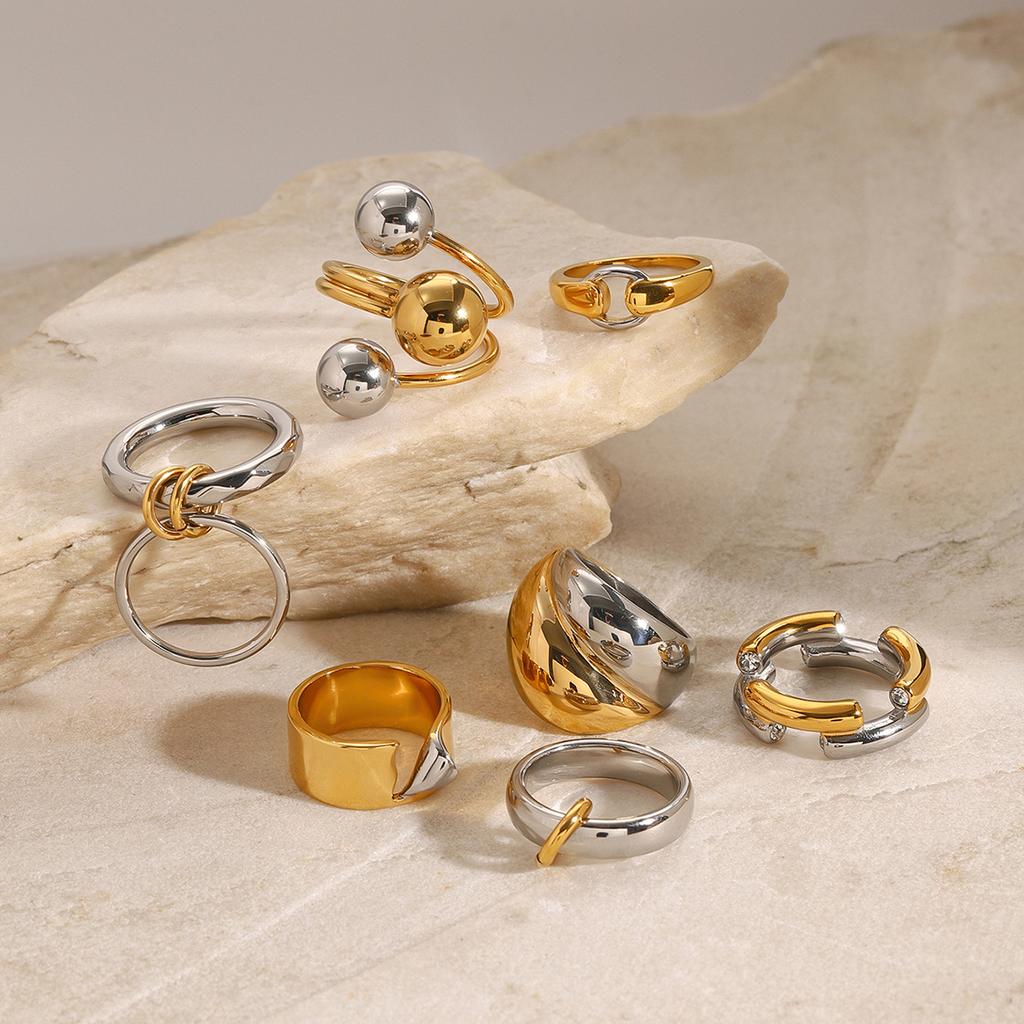 Youthway Gold And Stainless Steel Geometric Open Ring Zircon Unisex Personalized Daily Jewelry New