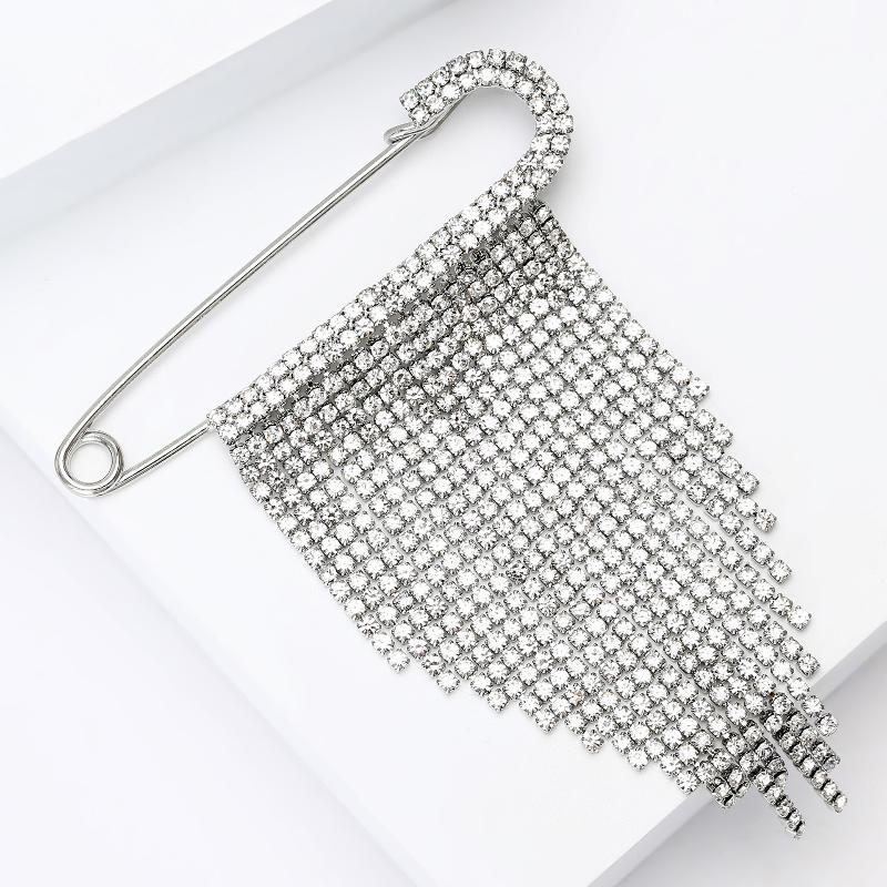 Simple Luxurious Temperament Studded Rhinestone Tassel Brooch Pin For Women Clothing Coat Jewelry Accessries Gifts