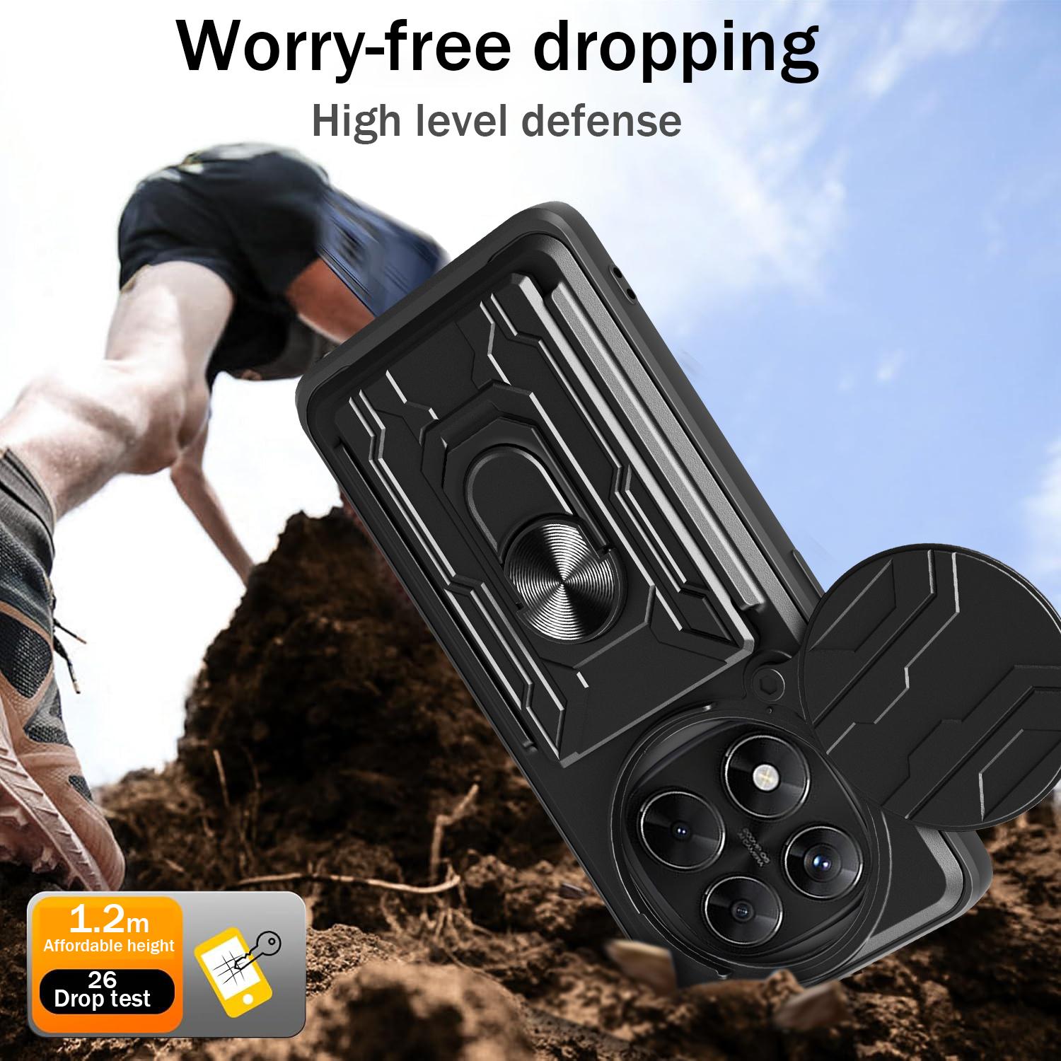 

Чохол для Xiaomi Redmi Note 14 Pro 4G PC+TPU Підставка Задня кришка телефону зі шторкою для камери Black