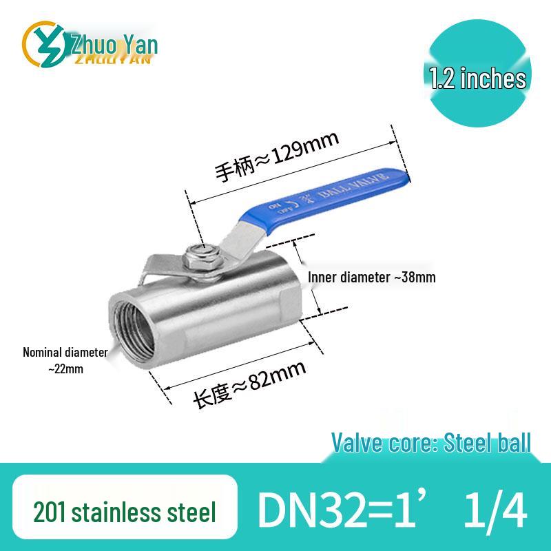 Cantonese Stainless Steel Straight-Through Ball Valve for Noodle Boiling Pot, Inner Threaded Port, High Temperature, DN15.