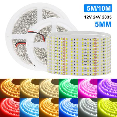 5M 10M LED Strip Light 12V 24V Flexible Adhesive Tape Bright 2835 120LEDs/M 5mm 8mm PCB 13 Colors Home Decoration Not Waterproof