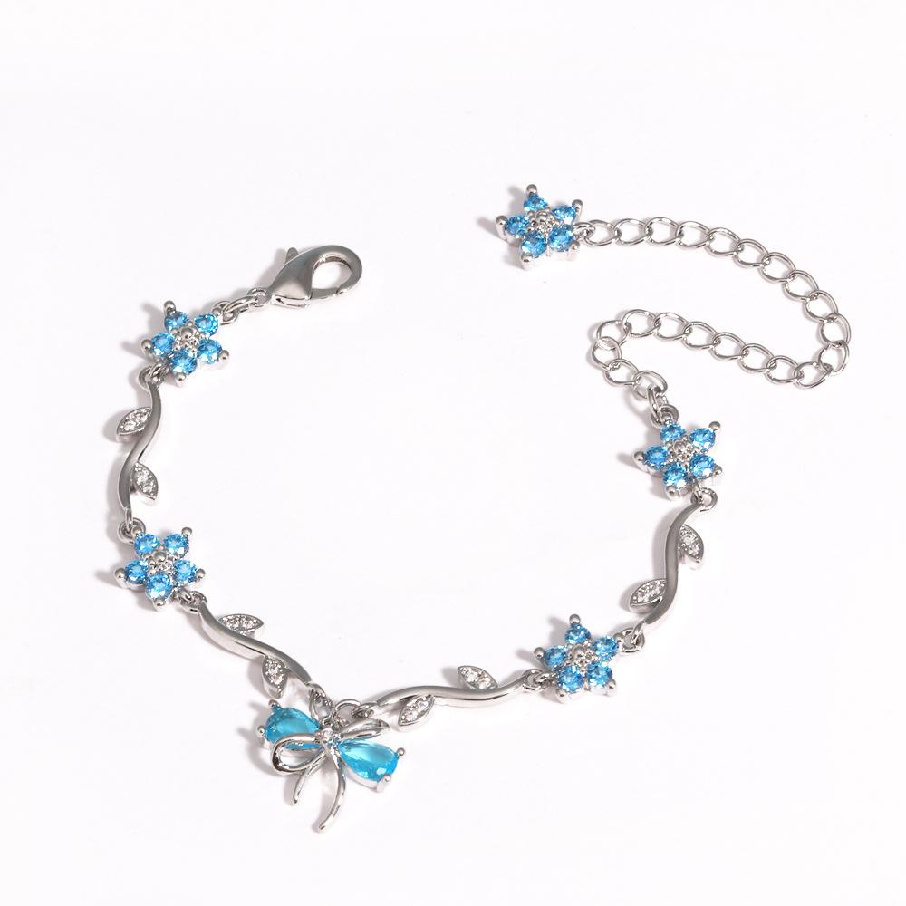 18K Real Gold Plated Brass Multi-Color Leaf CZ Trendy Tennis Bracelet Set Wavy Chain Bracelets with Assorted Gemstones