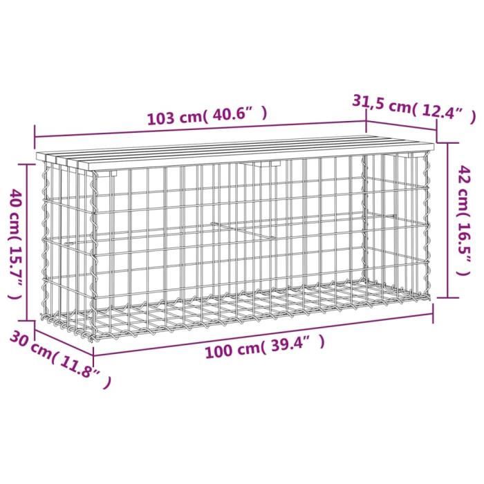 VidaXL Design Gabion Garden Bench 103x31.5x42cm Impregnated Pine Wood 834352