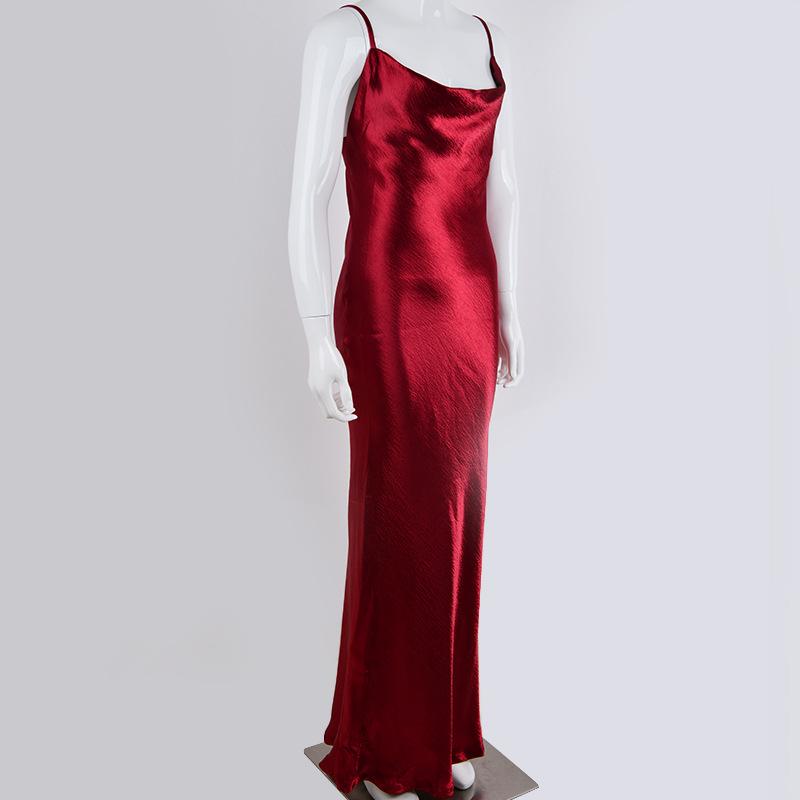 Women's Elegant Satin Slip Dress - Sexy Backless Strappy Nightclub Evening Gown