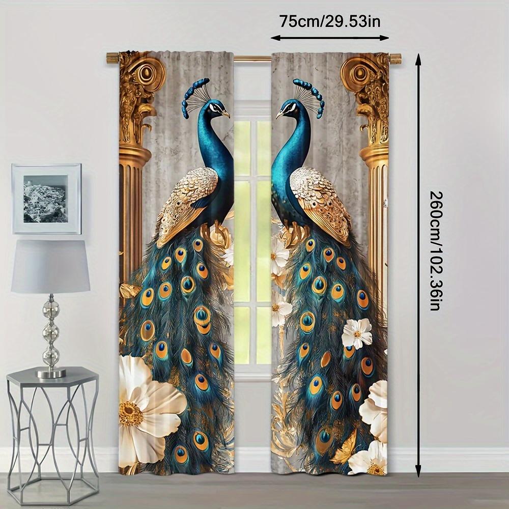 2 Pcs Elegant Peacock & Floral Polyester Curtains – Artistic Design   Multiple Sizes for Bedroom Living Room Office Decor