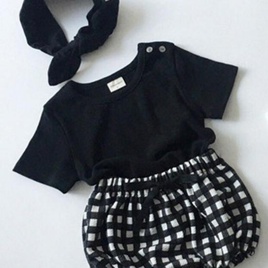 

Летний детский костюм: Футболка в корейском стиле для мальчиков и девочек с круглым вырезом, универсальными короткими рукавами и большими штанами из полипропилена Size 73