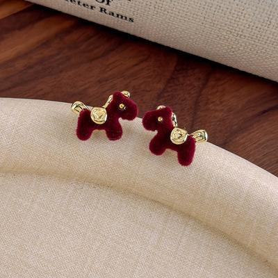 Einzigartige Rote Samt Pferde Ohrstecker für Damen Vintage Tierkreiszeichen Ohrringe Lässige Party Schmuck Accessoires Neujahrsgeschenke