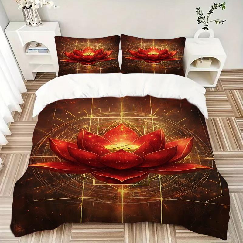 3pc Lotus Mandala Cover Set - 1 Quilt Cover + 2 Pillowcases, All Seasons Bedroom Setting, Perfect for Home028