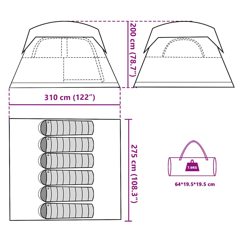 Family Tent for 6 Persons Green Waterproof