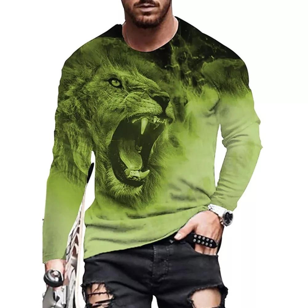 Long Sleeve Lion Abstract Pattern Mens Street T Shirt Spring Autumn 3d Animal Print Fashion T Shirt Street Loose Mens Casual Top