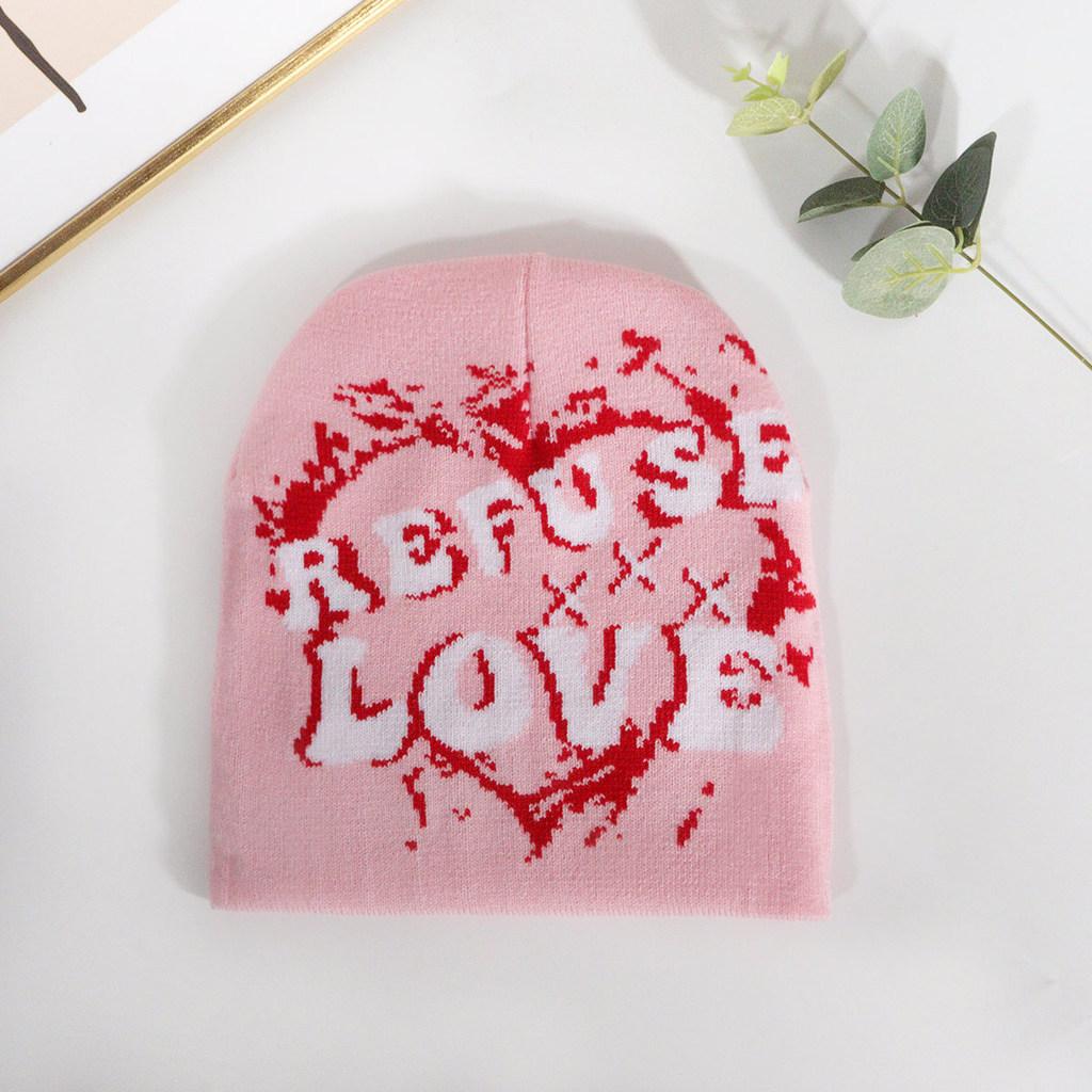 Cap Knit Unisex With Letter And Heart Embroidery Design For Fall Fashion Street