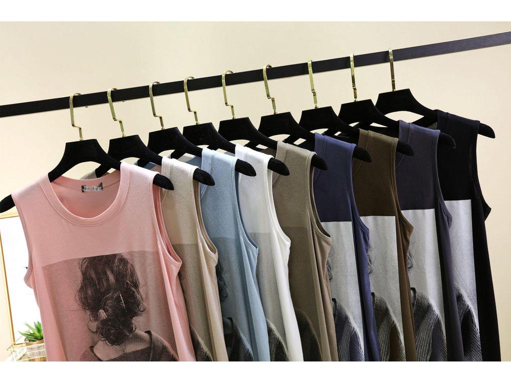 Letnia Bezrękawnikowa Kamizelka z Okrągłym Dekoltem i Nadrukiem z Modal