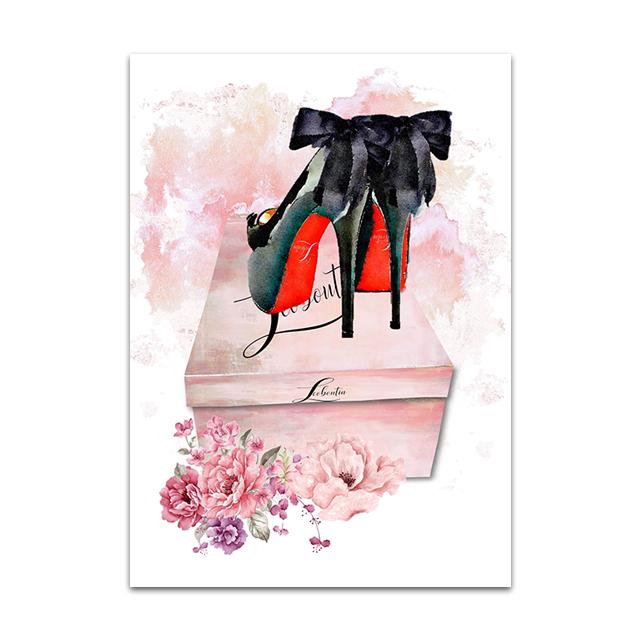Lipstick High Heels Posters And Prints Perfume Bottle Canvas Painting Pink Flower Peony Wall Poster Beauty Room Decoration