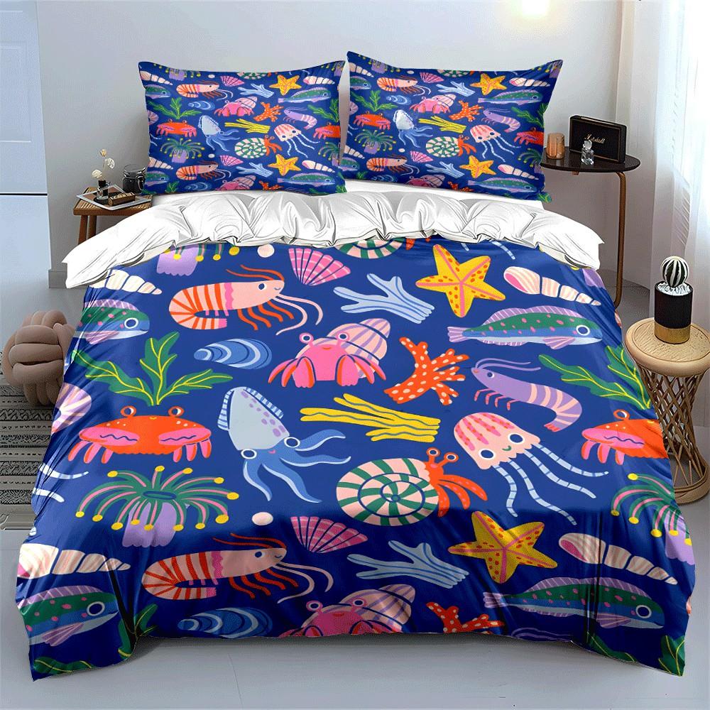 Marine Life-Themed Decorative Set Exquisite three-piece bedding set gift for kids and adults