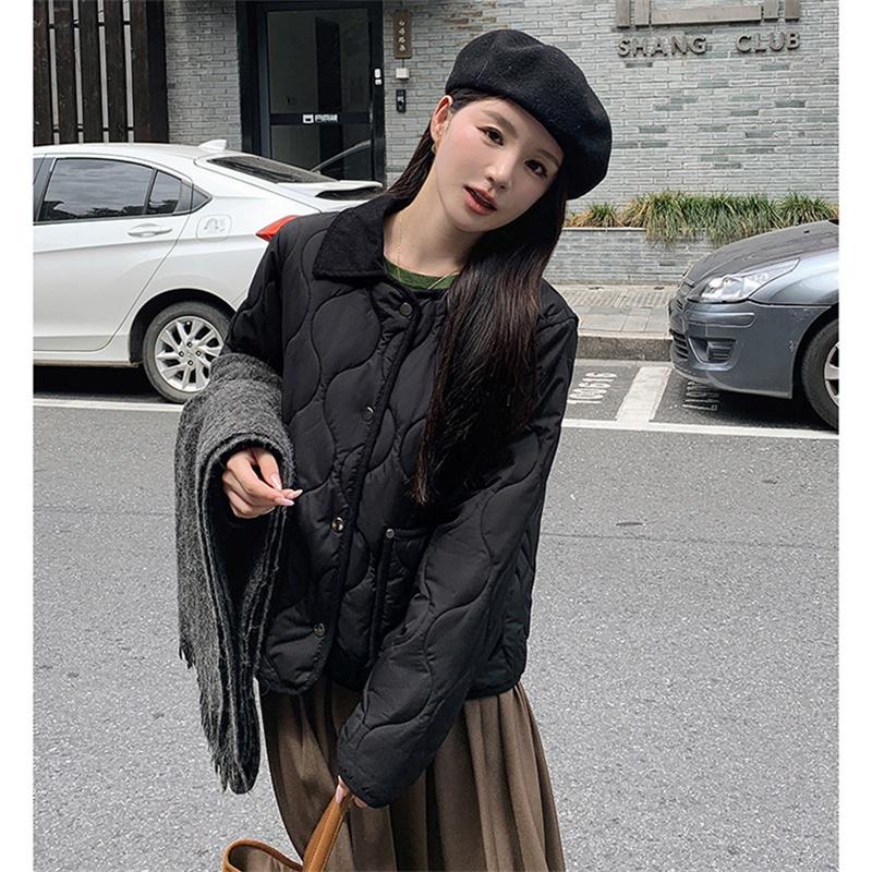 Winter Women's Embroidered Teddy Bear Splicing Lapel Short Cotton Jacket S-XL