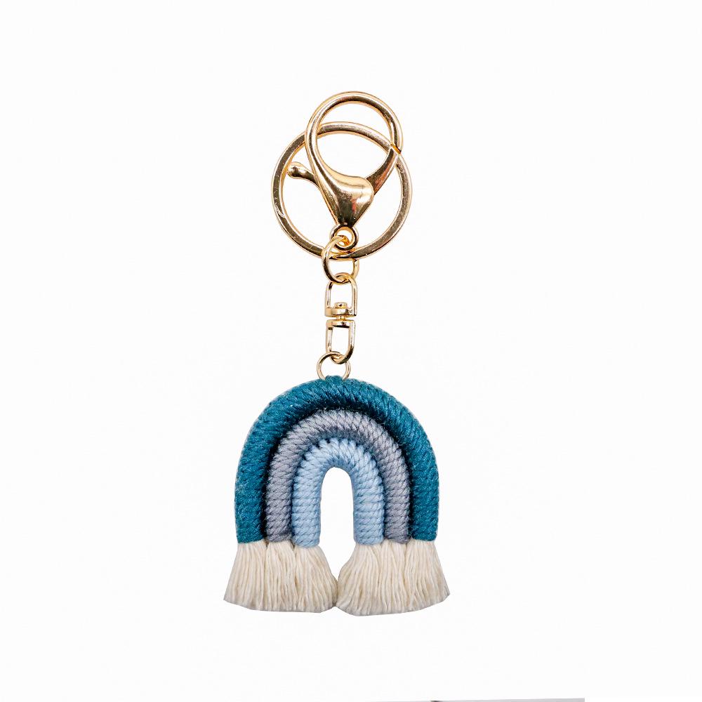 Boho Nordic Woven Rainbow Tassel Keychain Pendant