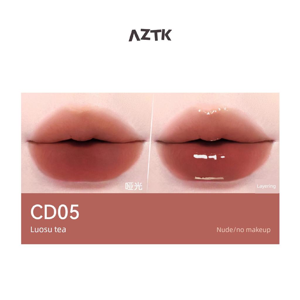 Aztk Double-Ended Lip Glaze Matte Lipstick Lip Mud Water-Glossy Mirror Lip Gloss Natural Color Nude Color for Women