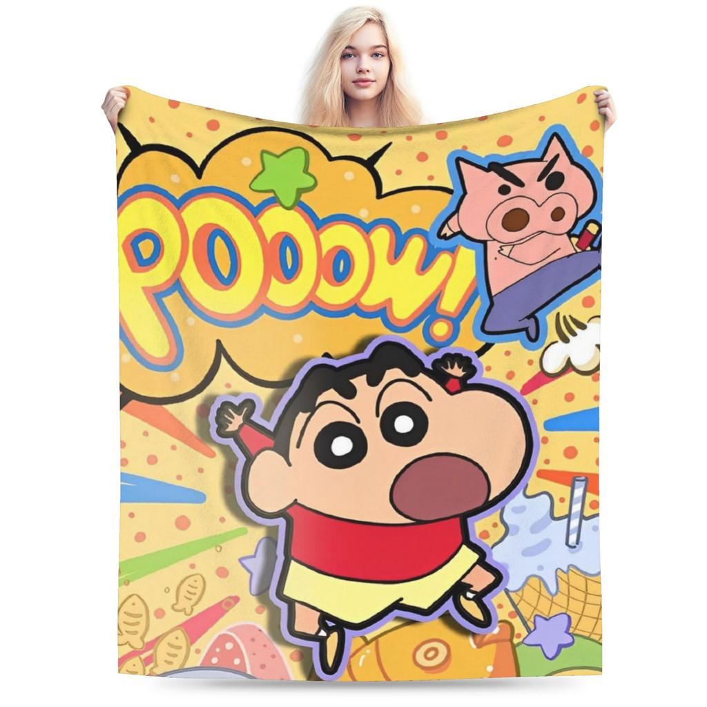 Crayon Shin chan Knitted Blanket Cartoon Flannel Throw Blankets Summer Air Conditioning Personalised Soft Warm Bedspread