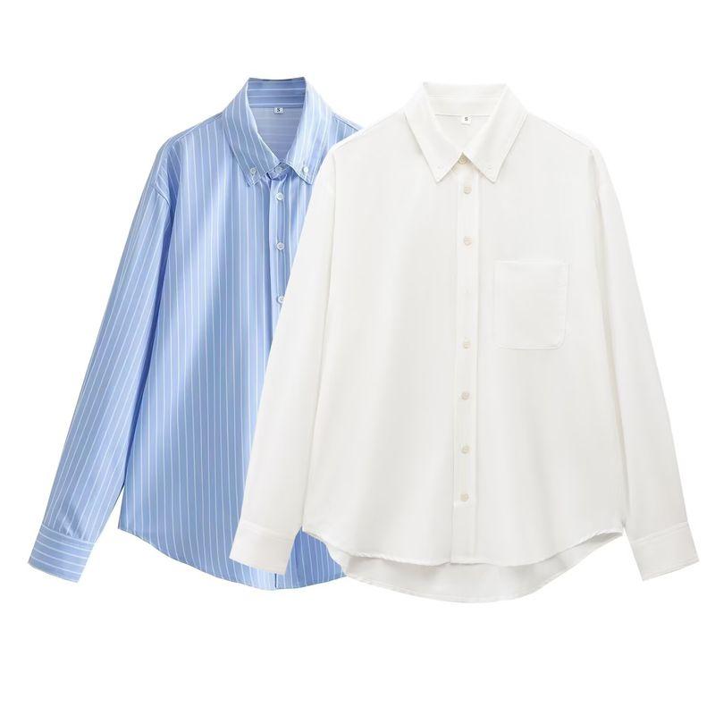 Kaslead New Arrival Women's Fashion Style Stylish Simple and Versatile Stripes Poplin Shirt 8717631