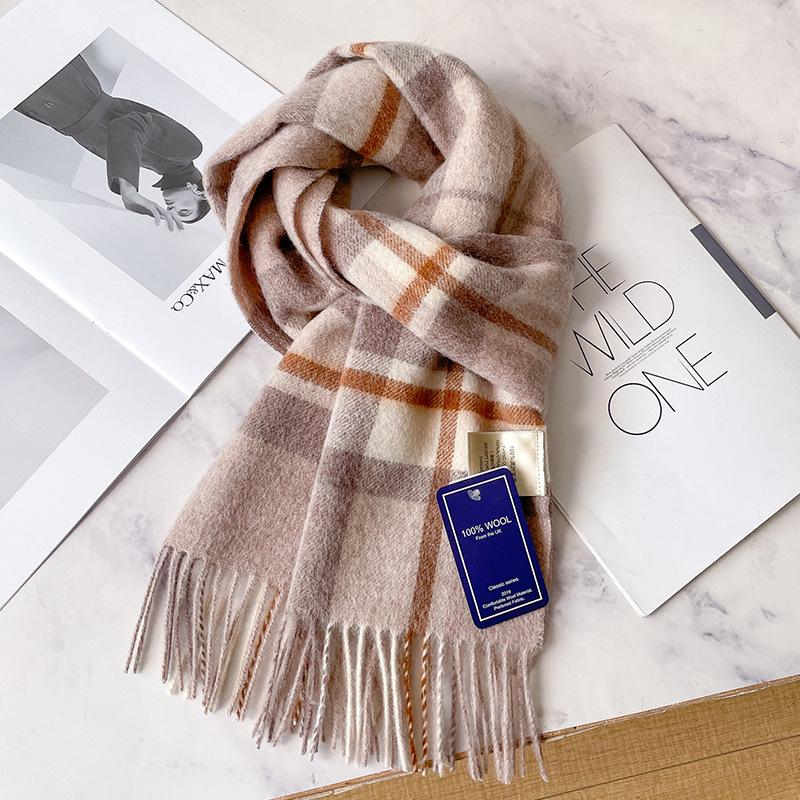 Fresh and advanced light pink blue scarf 100 pure wool women's autumn and winter cashmere scarf