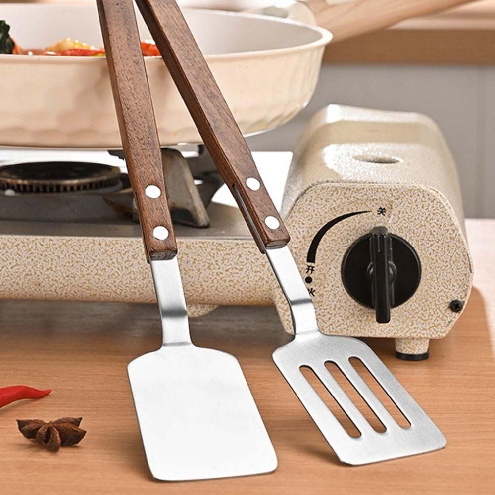 Walnut Handle Frying Spatula Anti-Scalding Fried Steak Shovel Spatula  Outdoor Kitchen Supplies