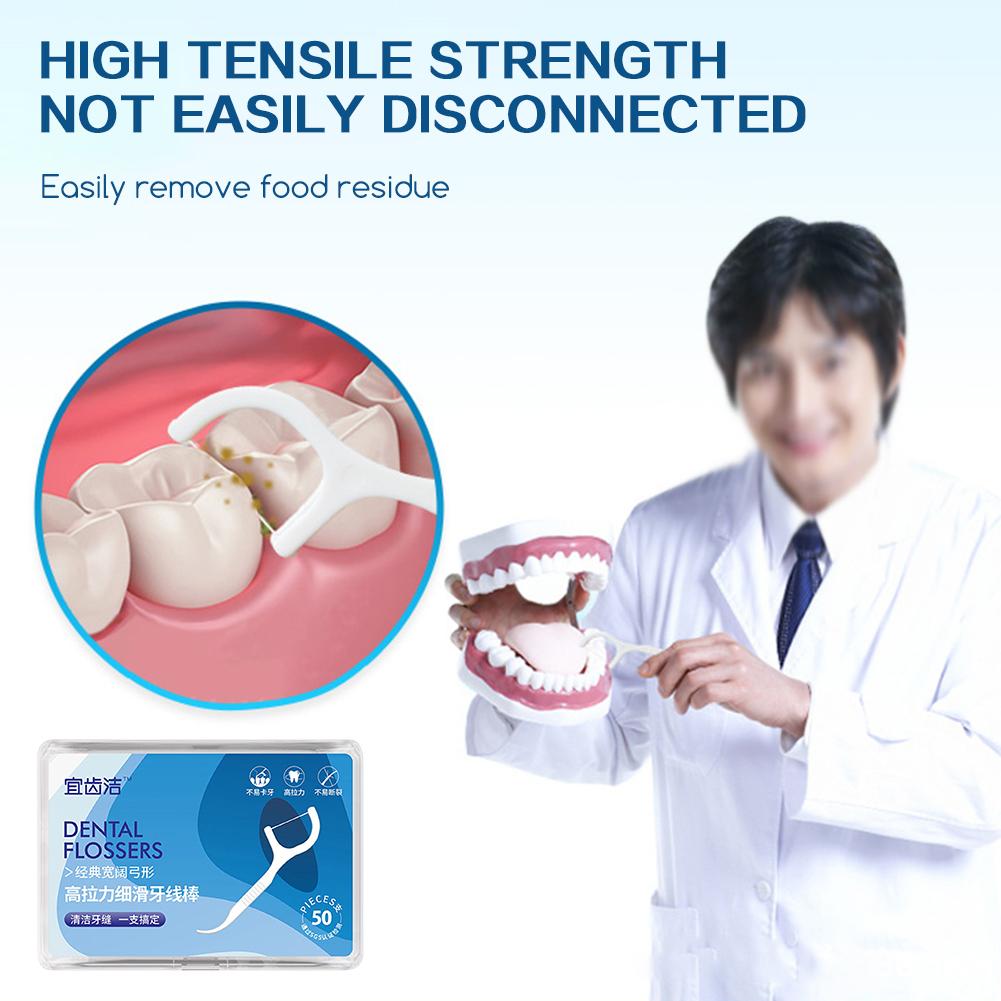 50pcs/Box Dental-Flossers,High Tensile Strength Dental Floss Picks,Toothpick,Tooth Cleaner Flosses Sticks,Oral Hygiene Care